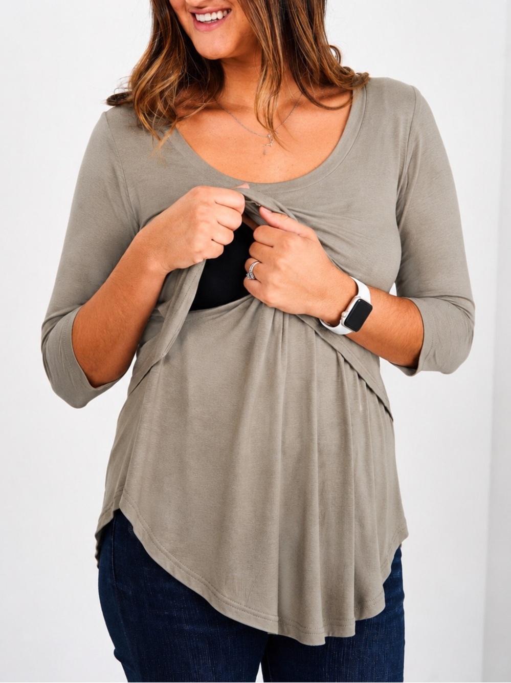 Latched Mama Green 3/4 Sleeve Nursing Shirt Pumping Breastfeeding Postpartum XS